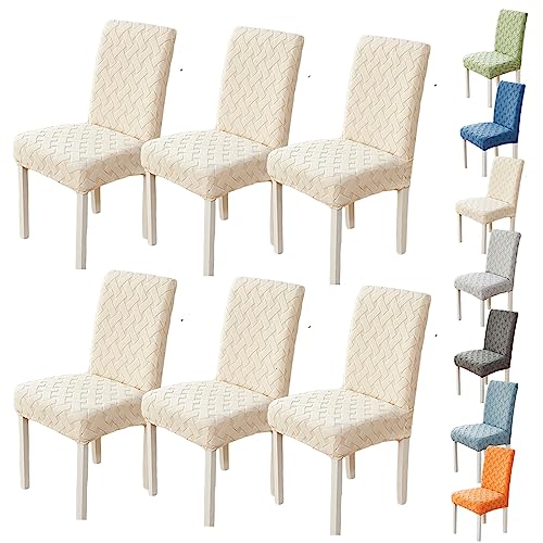 KCCRHIN Esszimmer Stuhlhussen Stretch 1/2/4/6Er Set Dick Jacquard Sitzbezug Universal Stuhlabdeckung Langlebig Stuhlschutz Waschbarer Abnehmbar Stuhldecke Für Esszimmer Küche Hotels,Cream 6pcs von KCCRHIN