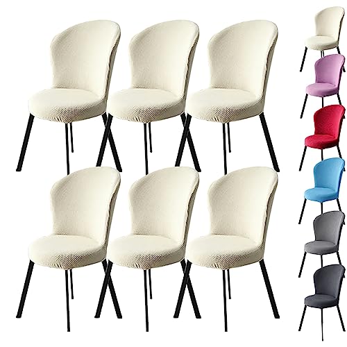 KCCRHIN Geschwungene Stuhlhusse 1/2/4/6Er Set Stuhlbezug Kariert Dicker Stuhlbezug Für Esszimmerstühle Elastische Waschbar Stuhlabdeckung Stuhlhusse Für Esszimmer Hotel,Beige 6pcs von KCCRHIN