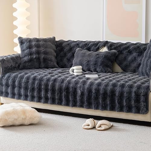 KCCRHIN Kaninchen Plüsch Sofabezug 2 3 4 Sitzer Ultraweicher Verdickter Sofaschoner Rutschfeste Couchbezug L Form Ecksofa Sofa Bezüge Sofahusse Sofa Cover Pet Sofa Cushion,Schwarz,70*150cm/27.6*59in von KCCRHIN