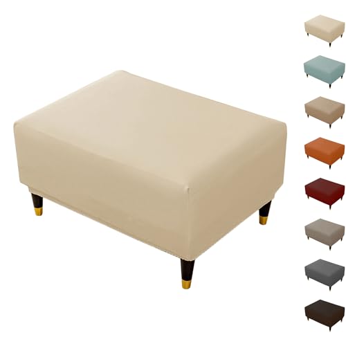 KCCRHIN PU-Leder Ottomane Schonbezug Wasserdicht Hockerbezug Hocker Husse Fußhocker Bezug Rechteckig Stretch Bezug Ottomane Abdeckung Fußhocker Protector,Beige,Square S von KCCRHIN