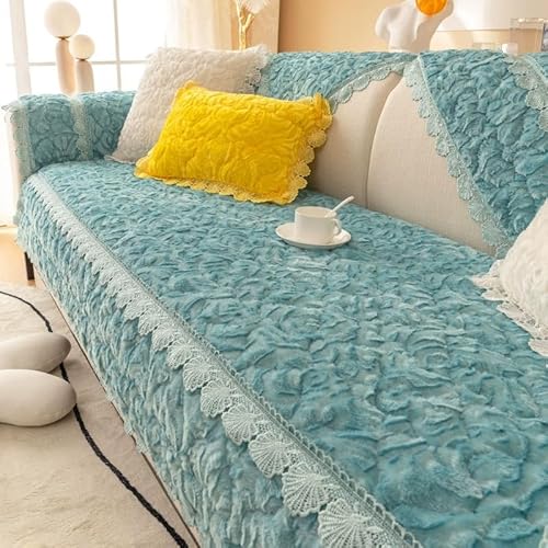 KCCRHIN Rose Plüsch Sofabezug 1 2 3 4 Sitzer rutschfeste Couchbezug L Form Ecksofa Sofaschoner Super Weiche Sofa Bezüge Waschbar Sofahusse Waschbar Sofa Cover Couch Covers,Blau,110 * 110/43 * 43in von KCCRHIN