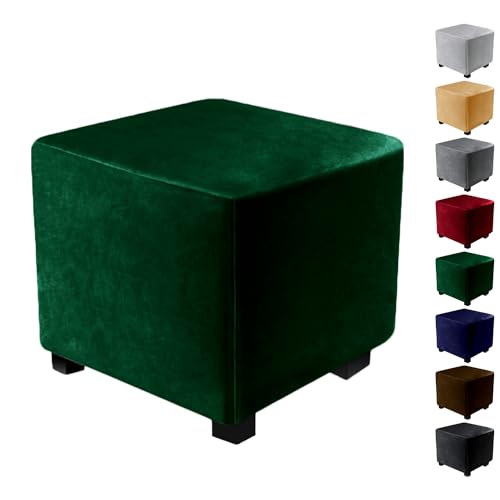 KCCRHIN Samt Ottomane Schonbezug Fußhockerbezug Hocker Bezug Hussen Für Fußhocker Quadratisch Elastische Ottomane Fußhocker Abnehmbar Hocker Protector Waschbar Einfarbiger,Grün,M von KCCRHIN