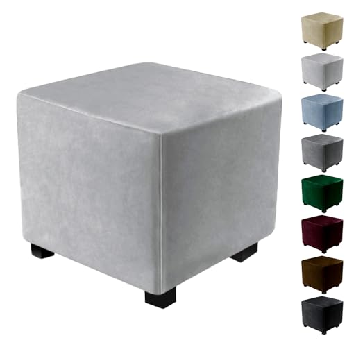 KCCRHIN Samt Quadratisch Ottomane Schonbezug Elastische Hocker Bezug Hussen Für Fußhocker Ottomane Abdeckung Waschbar Abnehmbar Hocker Protector Footstool Ottoman Cover,LightGray,S von KCCRHIN