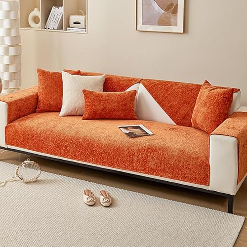 KCCRHIN Sofabezug Ecksofa L Form Sofa Überzug 3 Sitzer Aus Dickem Chenille-Stoff Couch Überzug Sofaschoner rutschfest Sofa Überwurfdecke Sofaschutz Sofahusse Couch Cover,Orange,70 * 150cm/27.6 * 59in von KCCRHIN