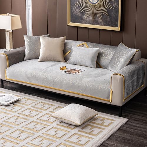 KCCRHIN Sofabezug Ecksofa L Form Sofabezug 1 2 3 4 Sitzer Im Modernen Stil Sofa Überzug Goldener Textur Sofaschoner rutschfest Sofa/Couch Überwurfdecke Sofaschutz Hunde,Grau,110 * 180cm/43 * 71in von KCCRHIN