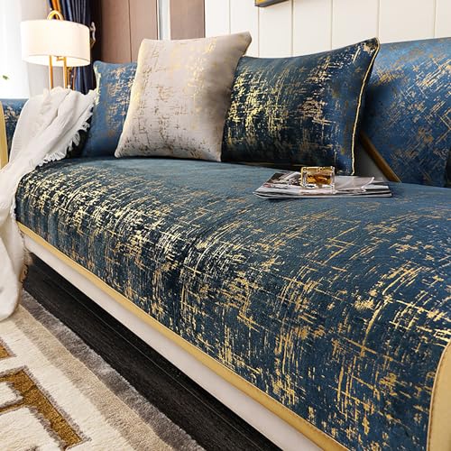 KCCRHIN Sofabezug Ecksofa L Form Sofabezug 2 3 4 Sitzer Modernen Stil Sofa Überzug Goldener Textur Sofaschoner rutschfest Sofa/Couch Überwurfdecke Couch Cover Sofa Cover,Dblue,70 * 180cm/27.6 * 71in von KCCRHIN