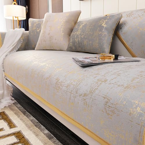 KCCRHIN Sofabezug Ecksofa L Form Sofabezug 2 3 4 Sitzer Modernen Stil Sofa Überzug Goldener Textur Sofaschoner rutschfest Sofa/Couch Überwurfdecke Couch Cover Sofa Cover,Grau,pillow17.7 * 17.7in von KCCRHIN