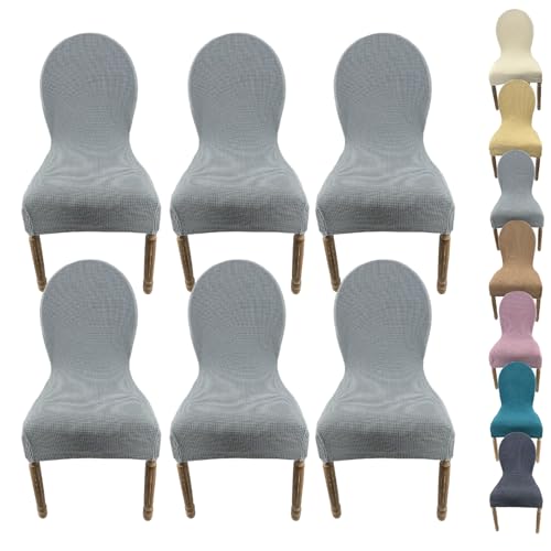 KCCRHIN Stretch Stuhlbezug Für Esszimmer Stuhlhusse Mit Runder Rückenlehne Stuhlbezug Hochzeit Stuhlhussen Für Esszimmerstühle Einfarbiger Stretch Dining Room Chair Cover,B 6pcs von KCCRHIN