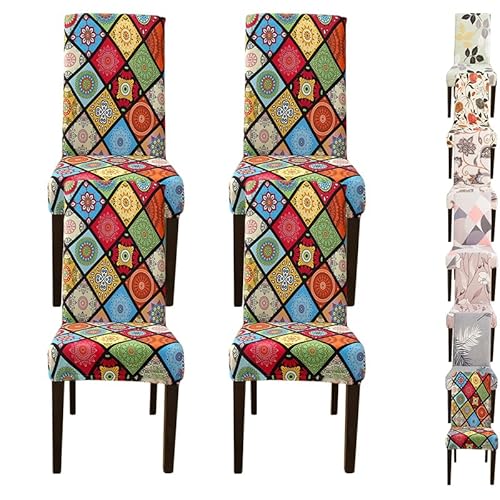 KCCRHIN Stuhlhussen 4Er Set Stretch Stuhlhussen Elastische Bedruckte Stuhlbezug Abnehmbarer Waschbarer Stühle Schutz Für Küche Esszimmer Stretch Chair Cover Dining Room Chair Covers,G 4pcs von KCCRHIN