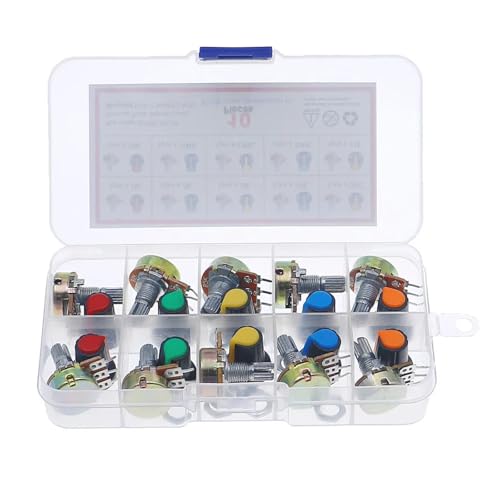 10Pcs WH148 Single Potentiometer Kit box B1K/B2K/5K/10K/20K/50K/100K/500K/1M with knobs Single potentiometer set Shaft Nuts 10Pcs WH148 Single Potentiometer Kit box B1K/B2K/5K/10K/20K/50K/100K/500K/1M with knobs Single potentiometer set Shaft Nuts von KCDFDVJFBM