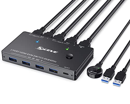 8K KVM HDMI Switch 2 Ports, KCEVE USB 3.0 KVM Switcher Box, Support 7680x4320@60Hz, 3840x2160@120Hz Resolution for 2 Computers Share Mouse Keyboard and Monitor 8K KVM HDMI Switch 2 Ports, KCEVE USB 3.0 KVM Switcher Box, Support 7680x4320@60Hz, 3840x2160@120Hz Resolution for 2 Computers Share Mouse Keyboard and Monitor von KCEVE
