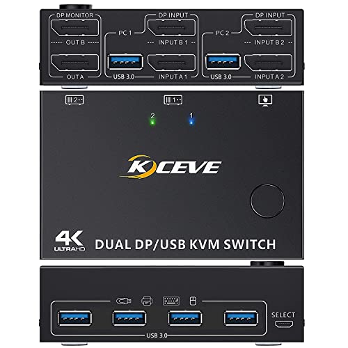DP KVM Switch 2 Computer 2 Monitore, KCEVE Zwei Monitore Displayport USB 3.0 KVM Umschalter für zwei Monitore, Unterstützt 4K@60Hz für 2 Computer, Offizieller Shop DP KVM Switch 2 Computer 2 Monitore, KCEVE Zwei Monitore Displayport USB 3.0 KVM Umschalter für zwei Monitore, Unterstützt 4K@60Hz für 2 Computer, Offizieller Shop von KCEVE
