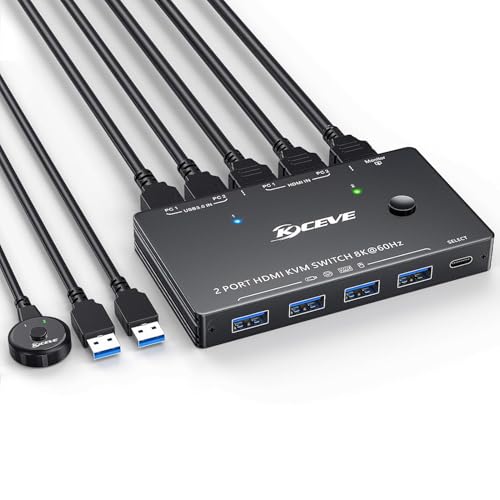 HDMI KVM Switch 8 Computer und 1 Monitor, USB-3.0-KVM-Umschalter mit 4K@60Hz-Unterstützung für 8 PCs mit gemeinsamer Tastatur und Maus, kompatibel mit Windows/Linux/Mac usw von KCEVE