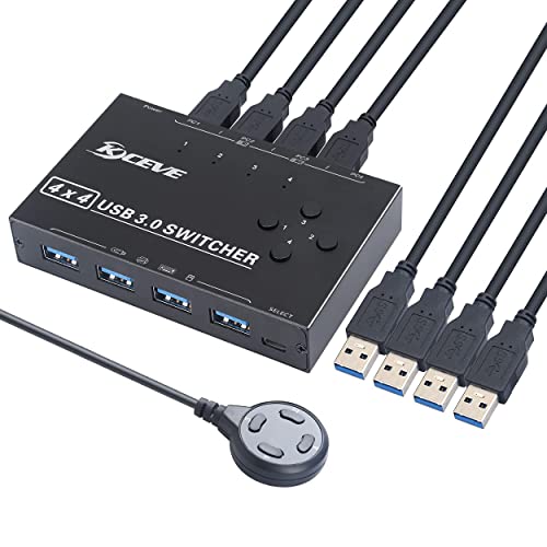 USB 3.0 Switch für 4 PCs, 4 In 4 Out USB Umschalter Die 4 USB-Geräte gemeinsam nutzen, Peripherie-Schalterbox für Maus, Tastatur, Scanner, Drucker, PC von KCEVE