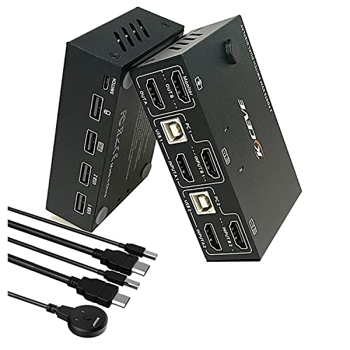 KVM Switch 2 Computer 2 Monitore, KCEVE HDMI USB 2.0 Umschalter Dual Monitore Unterstützt 4K@30Hz Aktie Monitor Maus Tastatur für Laptop, PC, PS4, Xbox, 1 Externe Schaltertaste von KCEVE