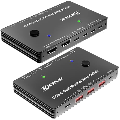 KVM Switch 2 Monitore 2 PC USB C, Dual Monitor USB Typc C KVM-Umschalter unterstützt 4K@60Hz für 2 Computer teilen sich Tastatur, Maus und Monitor KVM Switch 2 Monitore 2 PC USB C, Dual Monitor USB Typc C KVM-Umschalter unterstützt 4K@60Hz für 2 Computer teilen sich Tastatur, Maus und Monitor von KCEVE