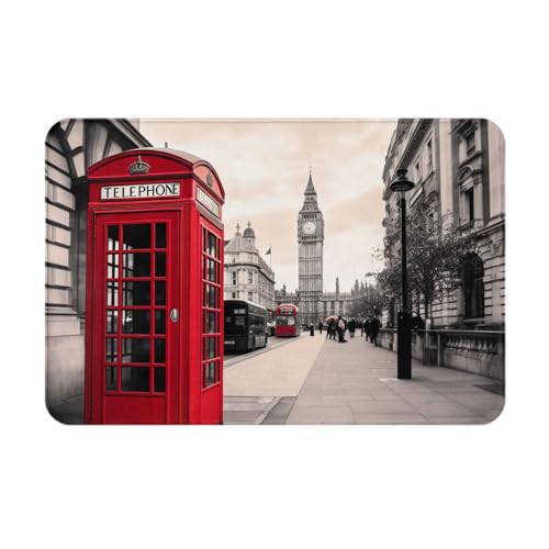 KCGSDEGV Fußmatte aus Flanell, Motiv: Londoner Straße, bedruckt, 60 x 40 cm, für drinnen und draußen, rutschfest, für den Eingangsbereich, Rot KCGSDEGV Fußmatte aus Flanell, Motiv: Londoner Straße, bedruckt, 60 x 40 cm, für drinnen und draußen, rutschfest, für den Eingangsbereich, Rot von KCGSDEGV