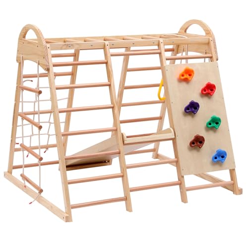 7 in 1 Multifunktions Kletterdreieck Set, Klettergerüst Indoor für Kinder, mit Schaukel, Rutsche, Kletterstein Aus Kunststoff, Ringe, für Kleinkinder ab 3 Jahren von KCHBSE