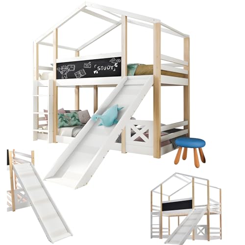 Kinderbett Baumhaus 90x200 cm Hochbett mit Leiter inkl. 2x Lattenrost, Maße 96x207x205 cm (BxLxH), sicheres & stylisches Etagenbett für Kinder von KCHBSE