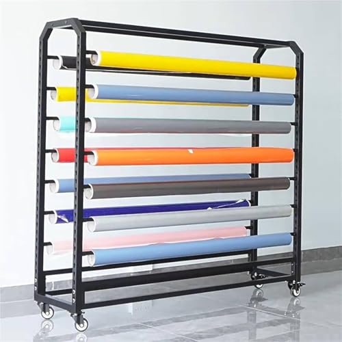 Kommerzieller Organizer-Halter, Film-Organizer-Halter mit Rädern für Vinylrollen/Lederrollen/Fensterfolien/Tapeten-Displays,18rods-W130cm Kommerzieller Organizer-Halter, Film-Organizer-Halter mit Rädern für Vinylrollen/Lederrollen/Fensterfolien/Tapeten-Displays,18rods-W130cm von KCHBSE