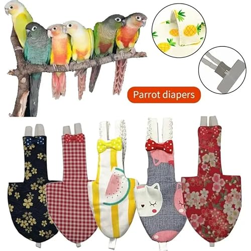 KCHYCV Vogelwindeln Papageien-Fluganzüge Papageien- und Vogelkleidung Wiederverwendbare waschbare Haustierkleidung Geeignet for den Innenbereich und das Training(Cat 5pcs,M) von KCHYCV