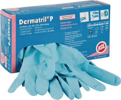 Nitrilhandschuhe Dermatril P 743 Gr.7 L.280mm blau KCL Kat.III EN374 4000371738 von KCL