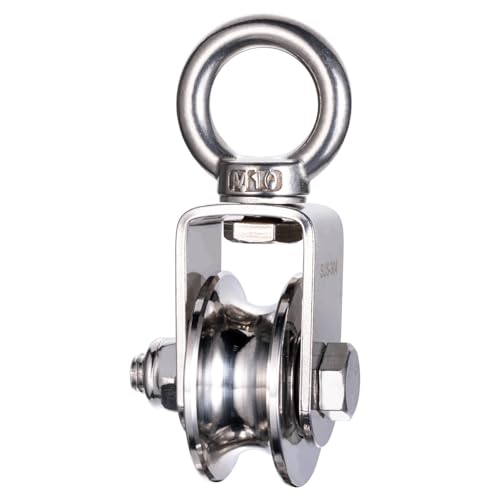 KCNOFNC Umlenkrolle Edelstahl für Stahlseil, Seilrolle mit 2 Kugellager für 10mm seile, Tragkraft 500kg von KCNOFNC