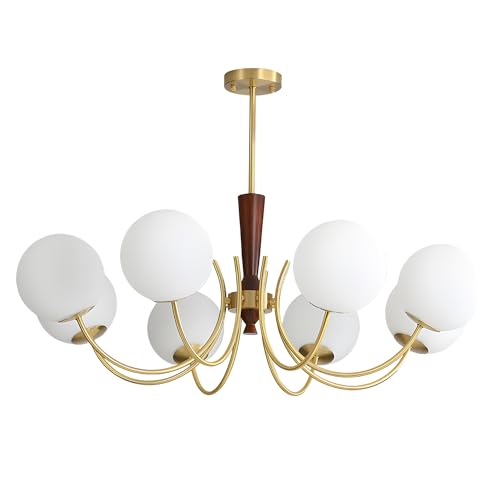KCO Lighting 8 Light Gold Kronleuchter Mid Century Modern Globe Kronleuchter Gebürstetes Messing Kronleuchter für Esszimmer Rustikaler Vintage Holz Kronleuchter Milchglas Pendelleuchten Kücheninsel KCO Lighting 8 Light Gold Kronleuchter Mid Century Modern Globe Kronleuchter Gebürstetes Messing Kronleuchter für Esszimmer Rustikaler Vintage Holz Kronleuchter Milchglas Pendelleuchten Kücheninsel von KCO