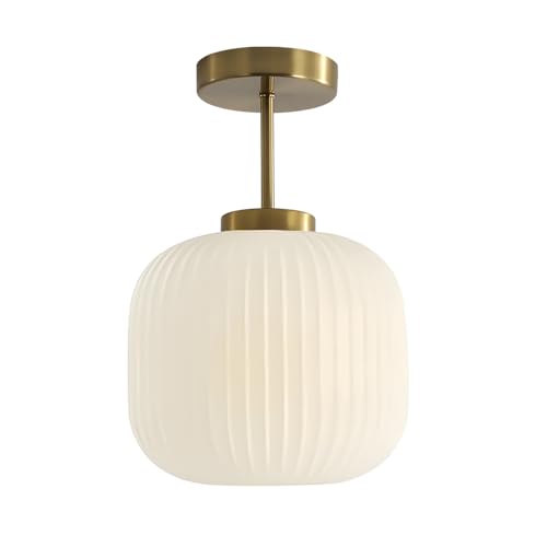 KCO Lighting Gerippte Milchglas-Deckenleuchte, goldfarben und weiß, Küchenbeleuchtung, kleine Kugel, halbbündige Montage, Deckenleuchte für Flur, Treppe KCO Lighting Gerippte Milchglas-Deckenleuchte, goldfarben und weiß, Küchenbeleuchtung, kleine Kugel, halbbündige Montage, Deckenleuchte für Flur, Treppe von KCO