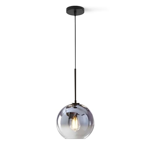 KCO Pendelleuchte Glas Silberne Glaskugel Hängeleuchte - Moderne Pendelleuchte Esstisch Höhenverstellbar Schwarz E27(Grau, 25cm) von KCO