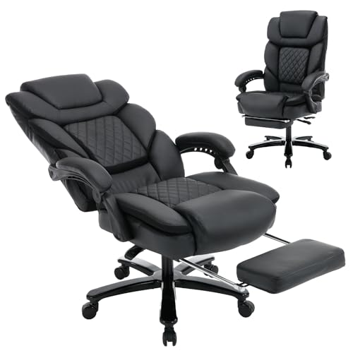 KCREAM Bürostuhl 200kg Belastbarkeit, Chefsessel mit Fußstütze, PU Leder Großer Bürostuhl Drehstuhl mit Rollen, Ergonomischer Chefsessel mit Verstellbarer Lendenwirbelstütze, Schwarz KCREAM Bürostuhl 200kg Belastbarkeit, Chefsessel mit Fußstütze, PU Leder Großer Bürostuhl Drehstuhl mit Rollen, Ergonomischer Chefsessel mit Verstellbarer Lendenwirbelstütze, Schwarz von KCREAM