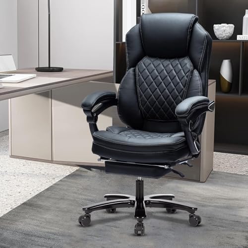 KCREAM Bürostuhl 250kg Belastbarkeit, Chefsessel mit Fußstütze, PU Leder Ergonomischer Drehstuhl mit hoher Rückenlehne und Verstellbarer Armlehne, Schreibtisch Drehsessel höhenverstellbar, Schwarz KCREAM Bürostuhl 250kg Belastbarkeit, Chefsessel mit Fußstütze, PU Leder Ergonomischer Drehstuhl mit hoher Rückenlehne und Verstellbarer Armlehne, Schreibtisch Drehsessel höhenverstellbar, Schwarz von KCREAM