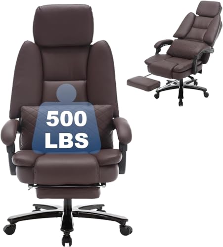 KCREAM Bürostuhl 250kg Belastbarkeit, Ergonomischer Chefsessel mit Fußstütze, PU Leder Großer Bürostuhl Drehstuhl mit Rollen, Chefsessel mit Verstellbarer Lendenwirbelstütze, Braun KCREAM Bürostuhl 250kg Belastbarkeit, Ergonomischer Chefsessel mit Fußstütze, PU Leder Großer Bürostuhl Drehstuhl mit Rollen, Chefsessel mit Verstellbarer Lendenwirbelstütze, Braun von KCREAM