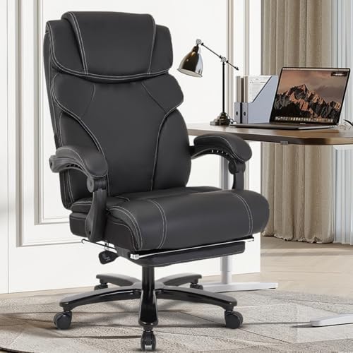 KCREAM Chefsessel Bürostuhl 210 kg,Bürostühle Ergonomisch Schreibtischstuhl Bürodrehstuhl mit Fußstütze, PU Leder Bürosessel mit Extra Breites Kissen,Office Chair von KCREAM