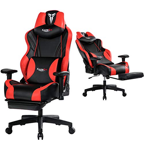 KCREAM Gaming Stuhl 200kg Belastbarkeit, PC Stuhl Ergonomischer Gaming Sessel mit Fußstütze, Drehbarer Schreibtischstuhl mit Rollen, Gamingstuhl mit Kopfstütze und Lumbalkissen, Rot von KCREAM