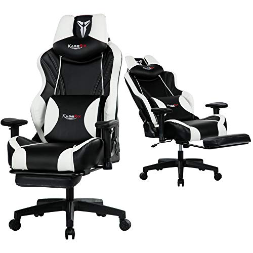 KCREAM Gaming Stuhl 200kg Belastbarkeit, PC Stuhl Ergonomischer Gaming Sessel mit Fußstütze, Drehbarer Schreibtischstuhl mit Rollen, Gamingstuhl mit Kopfstütze und Lumbalkissen, Weiß KCREAM Gaming Stuhl 200kg Belastbarkeit, PC Stuhl Ergonomischer Gaming Sessel mit Fußstütze, Drehbarer Schreibtischstuhl mit Rollen, Gamingstuhl mit Kopfstütze und Lumbalkissen, Weiß von KCREAM