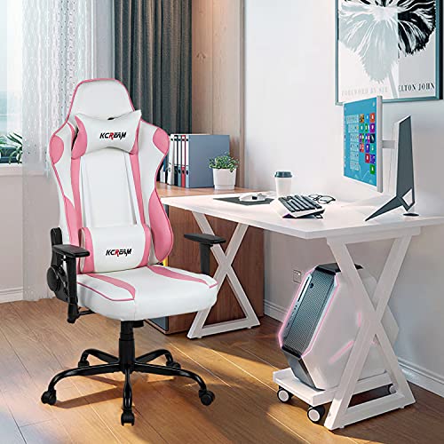 KCREAM Gaming Stuhl Buro-Computerstuhl Einstellbarer Neigungswinkel PC Stuhl Professioneller Gaming Sessel (Pink) von KCREAM