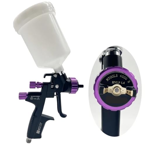 Luftspray, 1,3 mm oder 1,4 mm Düse, Luftsprühgerät auf Wasserbasis, Autolack-Spritzpistole, Ölfarbe, Airbrush, 600-ccm-Tank(1.4HVLP) von KCTRELTQS