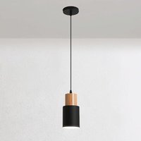 Kcvv - Mini-Nachttisch-Pendelleuchte, Pendelleuchte aus Holz mit zylindrischem Schirm, Hängelampen mit langen Metallrohren, E27-Leuchte - Schwarz Kcvv - Mini-Nachttisch-Pendelleuchte, Pendelleuchte aus Holz mit zylindrischem Schirm, Hängelampen mit langen Metallrohren, E27-Leuchte - Schwarz von KCVV