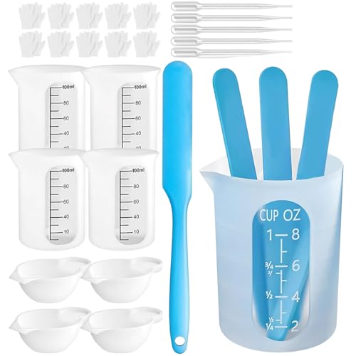 Silikon Messbecher Set, 100ml 250ml Silikonbecher, Inklusive Einweghandschuhen, Spatel, Rührstab, Messbecher, Pipette und Klebermischbecher, Geeignet für Küche, Schmuckherstellung Silikon Messbecher Set, 100ml 250ml Silikonbecher, Inklusive Einweghandschuhen, Spatel, Rührstab, Messbecher, Pipette und Klebermischbecher, Geeignet für Küche, Schmuckherstellung von KCVV