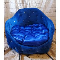 Rundes Prinzenbett, Luxus-Haustierbett, Diamant-Arclic-Luxus-Hundebett, Bett Mit Beinen, Katzenhundehaustierbett, Blaues Rundes Haustierbett von KCWdogcollars