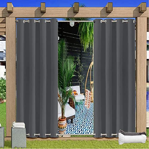 KCYXSMAX Outdoor Vorhang mit Ösen Oben und Unten Outdoorvorhänge mit Nellon-Schnur Wetterfest Wasserdicht Gartenlauben Sichtschutz Outdoor Vorhänge für Balkon Terrasse Veranda 1 Stück(B381*H214cm) von KCYXSMAX