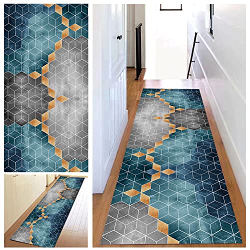 KCYXSMAX Teppich Läufer Flur 40*140cm Blau Grau Kariert Küchen Teppich Weich Polyester Lange Küchenläufer für Korridor Schlafzimmer Wohnzimmer Geometrisches Waschbar Meterware Anpassbar von KCYXSMAX