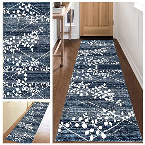 KCYXSMAX Teppich Läufer Flur Blau Blume Muster Küchen Teppich 120 * 150cm Weich Polyester Lange Küchenläufer für Korridor Schlafzimmer Wohnzimmer Geometrisches Waschbar Meterware Anpassbar von KCYXSMAX