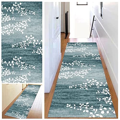 KCYXSMAX Teppich Läufer Flur Blaue Blume Muster 60*250cm Modern Küchen Teppich Polyester Lange Küchenläufer für Korridor Schlafzimmer Wohnzimmer Geometrisches Waschbar Meterware Anpassbar von KCYXSMAX