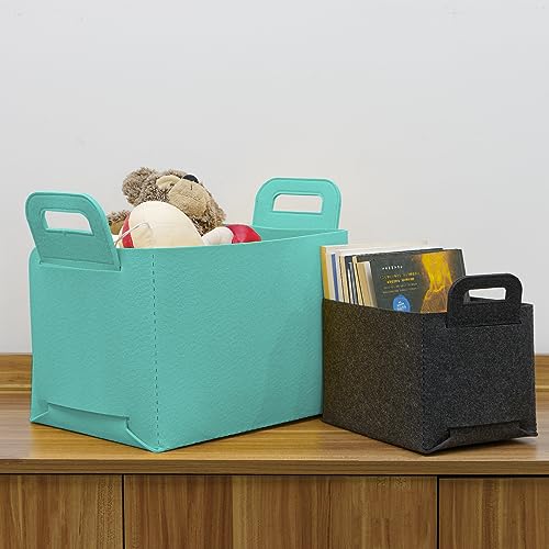 Aufbewahrungsboxen-Set – 3 Filz-Boxen/Kisten, ein großer Regal-Organizer und zwei kleine Körbe zum Verstauen von Kleidung, Spielzeug, Büchern, leicht und faltbar – grün und grau, von KD Essentials von KD Essentials
