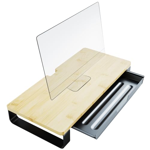 KD Essentials Monitorständer & Monitorerhöhung XL – mit Schublade/Schubfach und hoher Traglast – einfache Montage, Metall & 100% FSC Bambus-Holz (Schreibtisch-Organizer, Laptop-/Bildschirm-Erhöhung) von KD Essentials