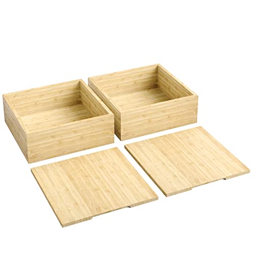 KD Essentials – Set aus Bambus-Aufbewahrungsboxen 2x S, 2x naturfarbene Deckel (praktische, elegante Allzweck-Bambuskisten für Büro, Wohnzimmer, Küche, stapelbar, zertifiziertes Holz) von KD Essentials