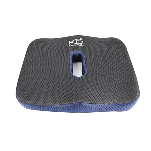 KD Essentials – Sitzkissen & Sitzauflage mit ergonomischer Form für mehr Sitzkomfort und gesunde Haltung, atmungsaktiver Aktivkohle-Schaum, Gelfüllung (46×38×7 cm, abwaschbarer Bezug, Schwarz/Blau) von KD Essentials