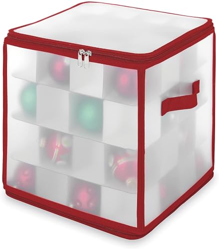 KD Essentials Weihnachtskugel-Box, Aufbewahrung/Sortierbox/Kiste für Weihnachtsbaum-Kugeln und anderen Christbaum-Schmuck – 27 Liter Inhalt für 64 Kugeln – faltbar, verschließbar, rot und weiß von KD Essentials